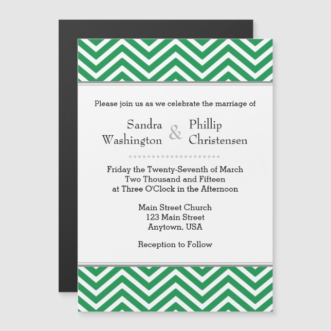 Green Chevron Magnetic Wedding Invitation (Front/Back)