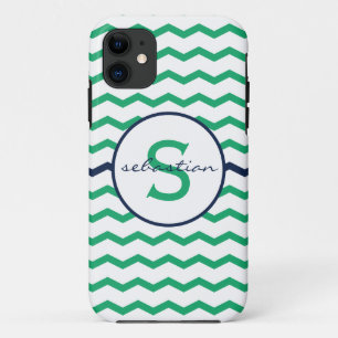 Green Chevron Monogram iPhone 11 Case