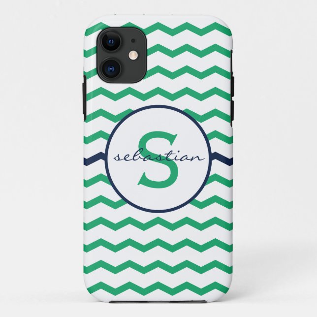 Green Chevron Monogram Case-Mate iPhone Case (Back)