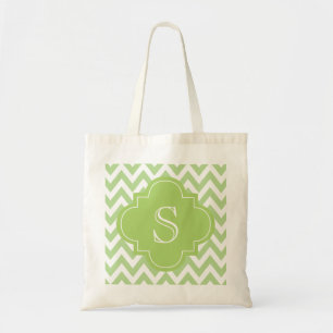 Green Chevron Moroccan Monogram Tote Bag