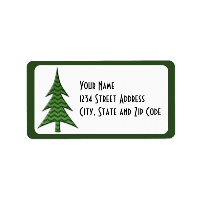 Green Chevron Pattern Christmas Tree Label (Front)
