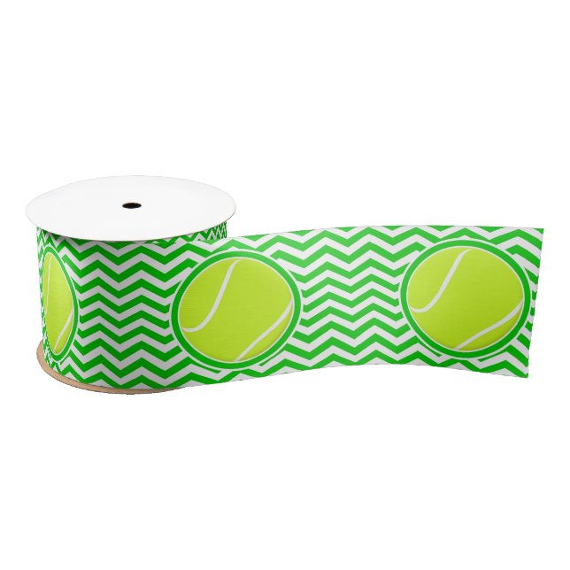 Green Chevron Pattern Tennis Ball Party Ribbon Satin Ribbon (Spool)