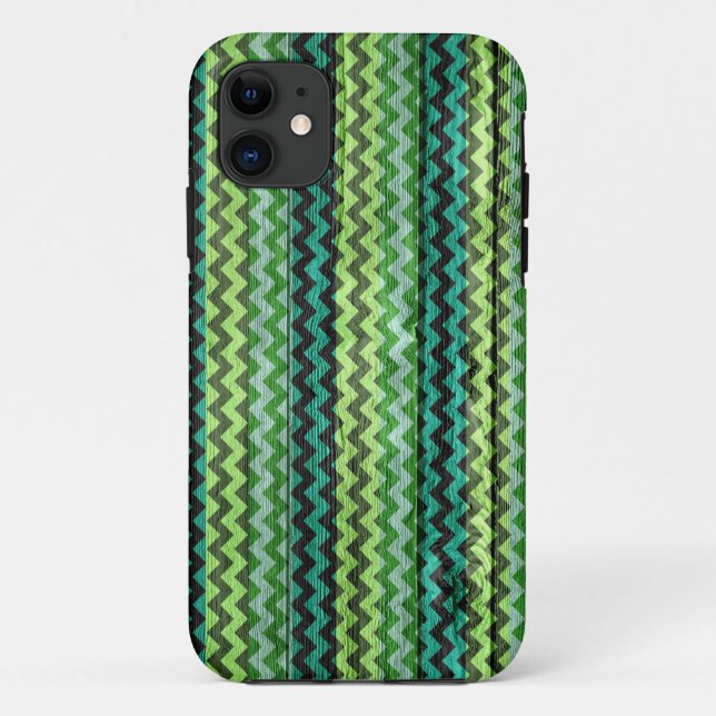 Green Chevron Pattern Wooden Case-Mate iPhone Case (Back)