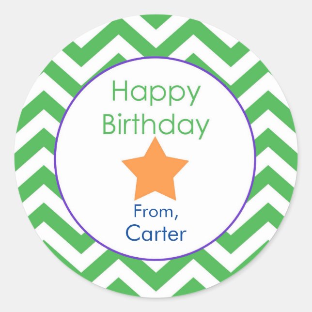 Green Chevron Personalised Birthday Gift Sticker (Front)