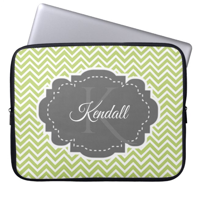Green Chevron Personalised Laptop Sleeve (Front)