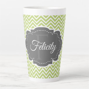 Green Chevron Personalised Latte Mug