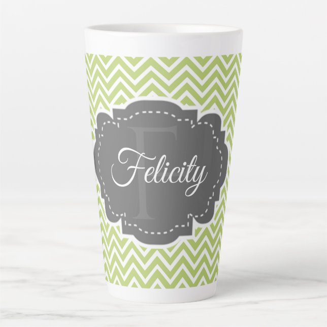 Green Chevron Personalised Latte Mug (Front)