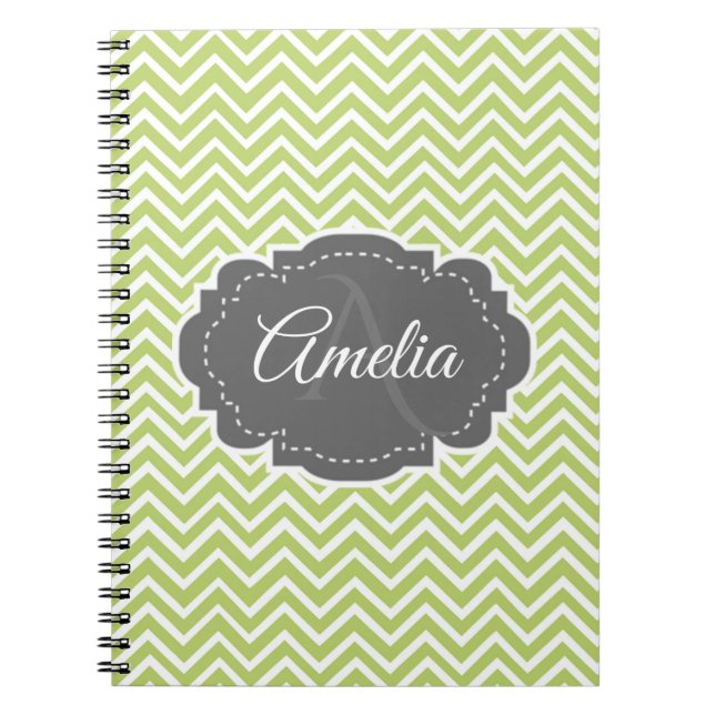 Green Chevron Personalised Notebook (Front)