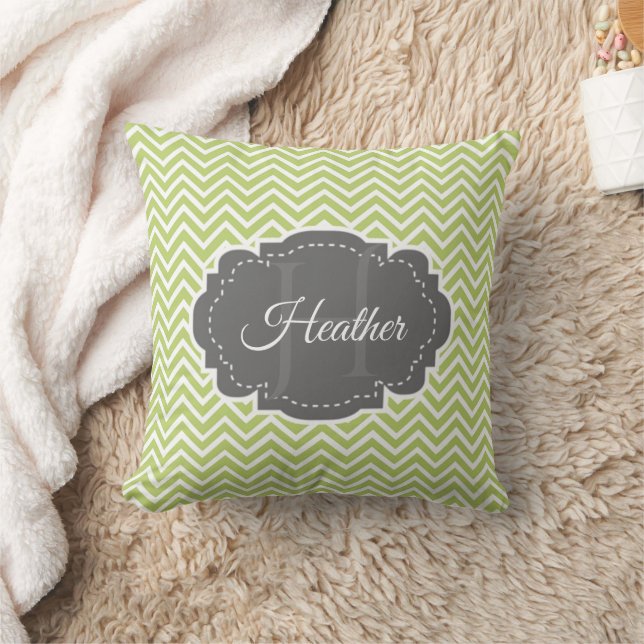 Green Chevron Personalised Throw Pillow (Blanket)