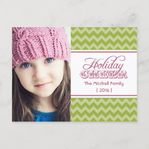Green Chevron Photo Holiday Postcard