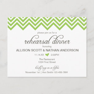 Green Chevron Rehearsal Dinner Invite Postcard