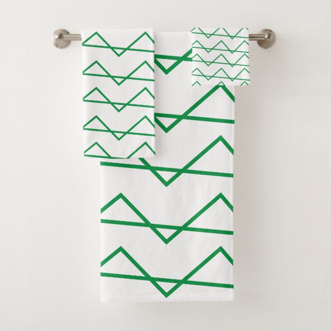 Green Chevron Stripe Bath Towel Set (Insitu)