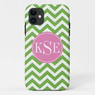 Green chevron stripe monogram apple iphone 5 case