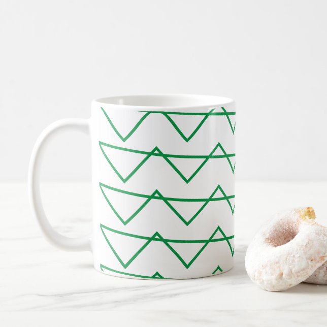 Green Chevron Stripe Pattern Coffee Mug (With Donut)
