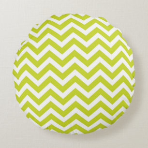 Green Chevron Stripe Pattern Round Cushion