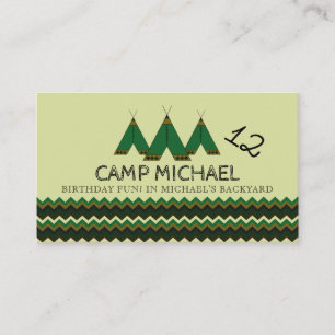Green Chevron Tipi, Kid's Camping Birthday Party Enclosure Card