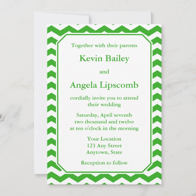 Green Chevron Wedding Invitations or Announcements (Front)