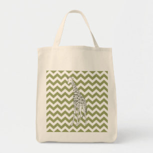 Green Chevron with Pop Art Giraffe Tote Bag