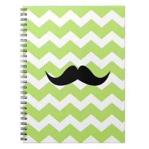 Green chevron zigzag pattern black moustache chic notebook