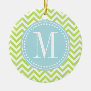 Green Chevron Zigzag Personalised Monogram Ceramic Ornament