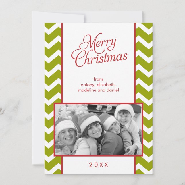 Green Chevrons Pattern Christmas Photo Holiday Card (Front)