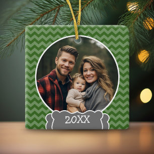 Green chevrons photo frame with year ceramic tree decoration