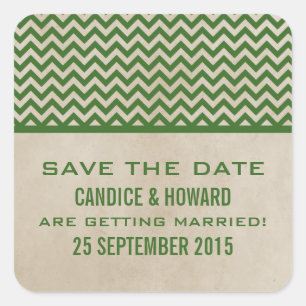 Green Chic Chevron Save the Date Stickers