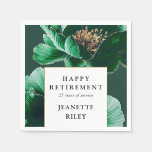 Green Chic Elegant Modern Floral Happy Retirement Napkin