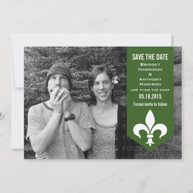 Green Chic Flourish Banner Save the Date Invite (Front)