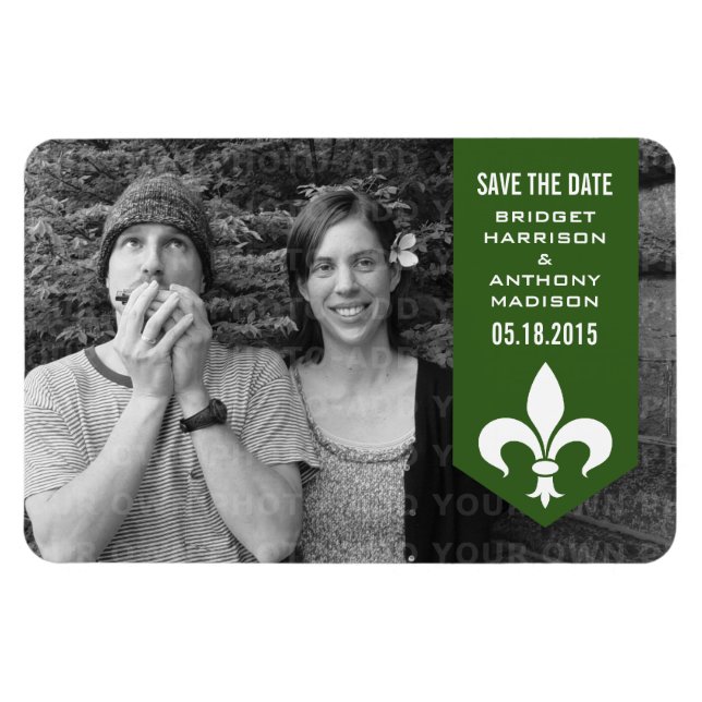 Green Chic Flourish Banner Save the Date Magnet (Horizontal)