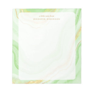 Green Chic Glam Faux Glitter Marble w/ Name Notepad