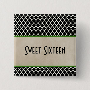Green Chic Quatrefoil Sweet 16 Button