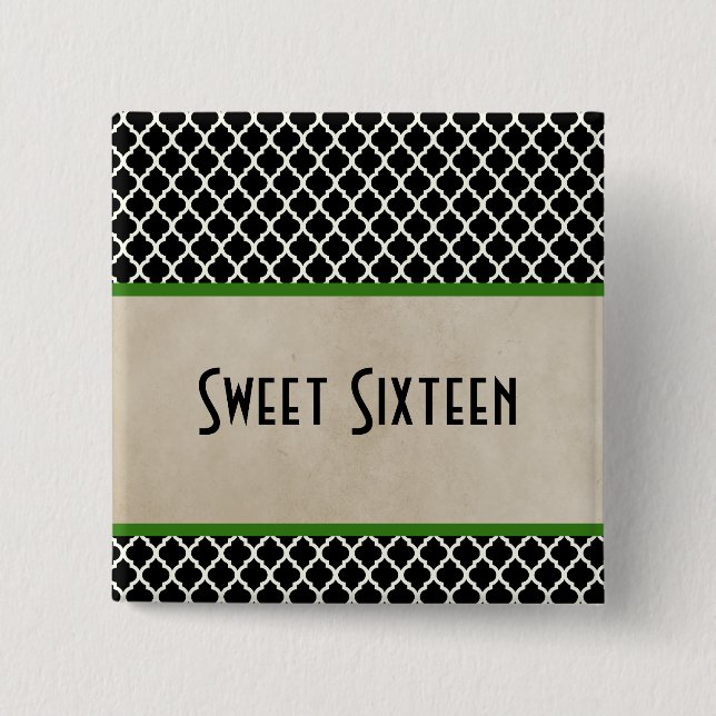 Green Chic Quatrefoil Sweet 16 Button (Front)