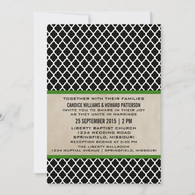 Green Chic Quatrefoil Wedding Invite (Front)