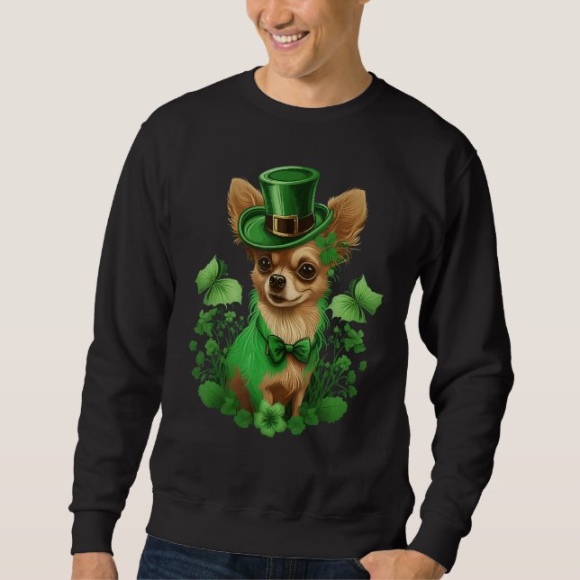 Green Chihuahua shamrock on St Patricks Day Chihua Sweatshirt (Front)