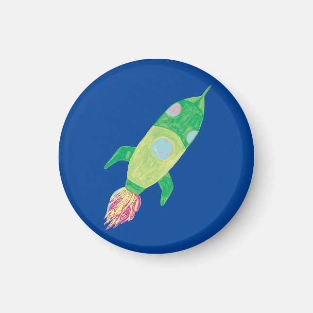 Green Childish Space Rocket  Magnet (Front)