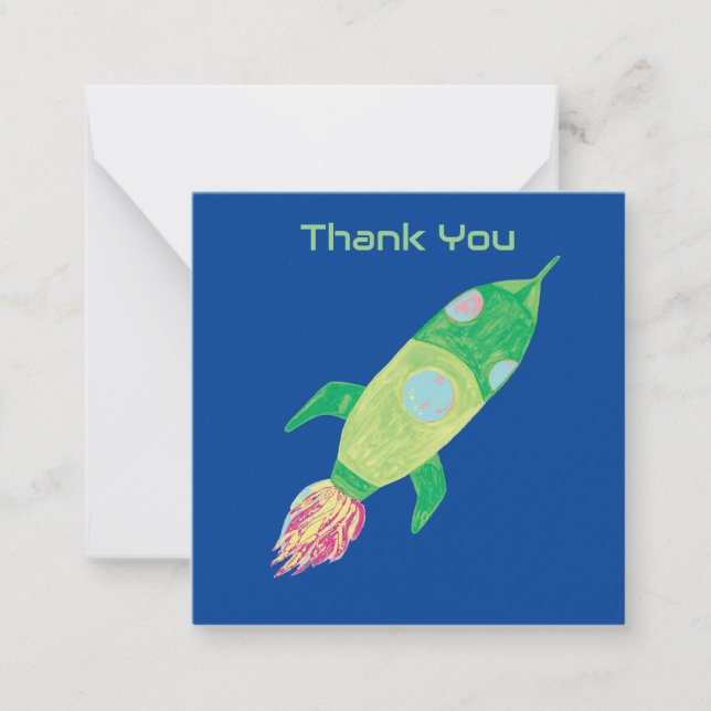 Green Childish Space Rocket Personalised Card (Front)
