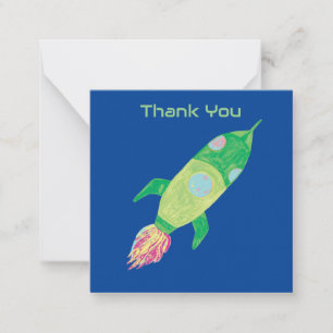Green Childish Space Rocket Personalised Card