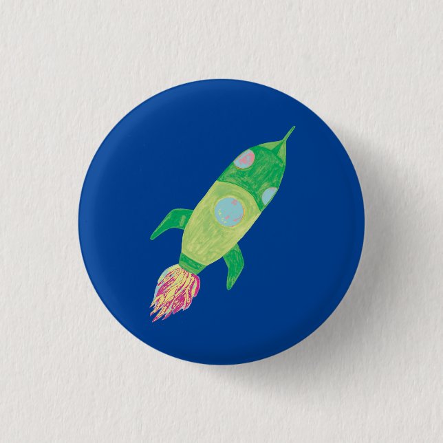 Green Childish Space Rocket Star 3 Cm Round Badge (Front)