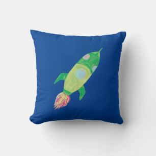Green Childish Space Rocket Star Cushion