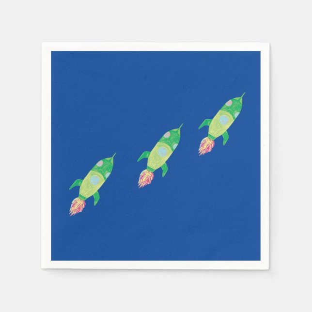 Green Childish Space Rockets  Napkin (Front)