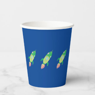 Green Childish Space Rockets  Paper Cups