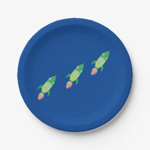 Green Childish Space Rockets  Paper Plate