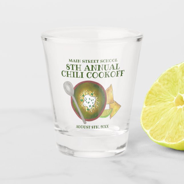Green Chilli Verde Chilli Cookoff Cook-Off Food Shot Glass (Front)