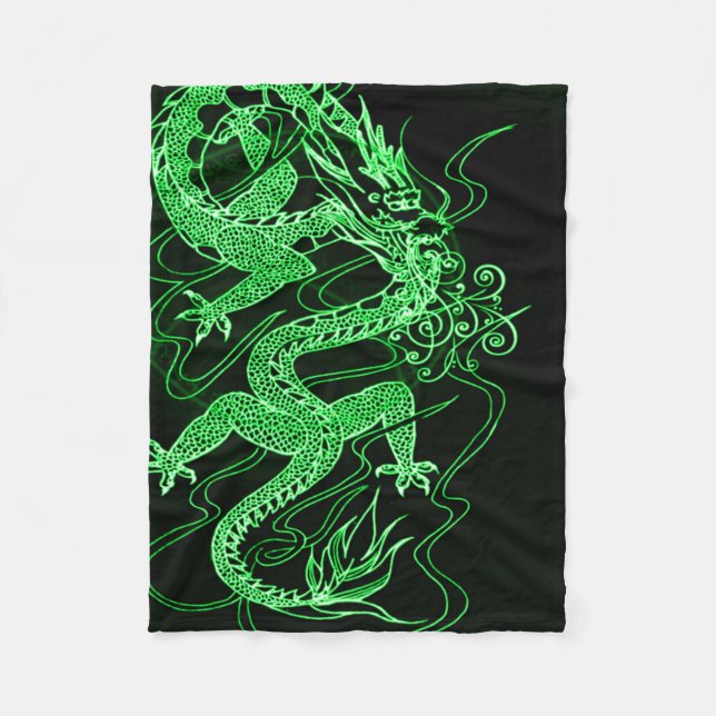 Green Chinese Dragon Fleece Blanket (Front)