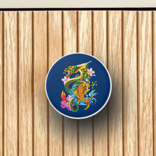 Green Chinese Dragon Koi Ceramic Knob