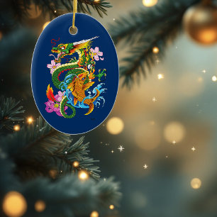 Green Chinese Dragon Koi Ceramic Ornament