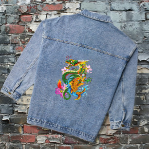 Green Chinese Dragon Koi Denim Jacket