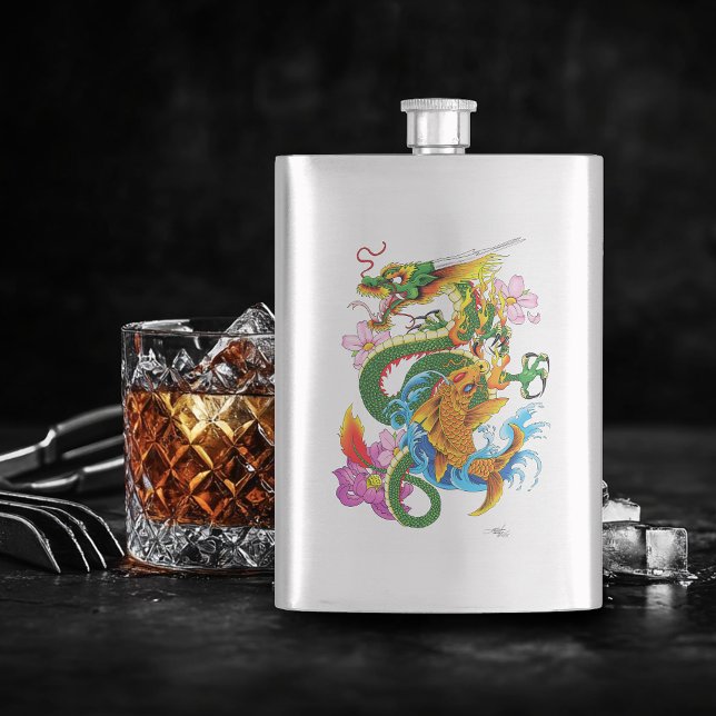 Green Chinese Dragon Koi Hip Flask (Creator Uploaded)