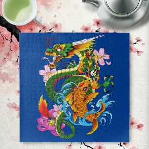 Green Chinese Dragon Koi Jigsaw Puzzle
